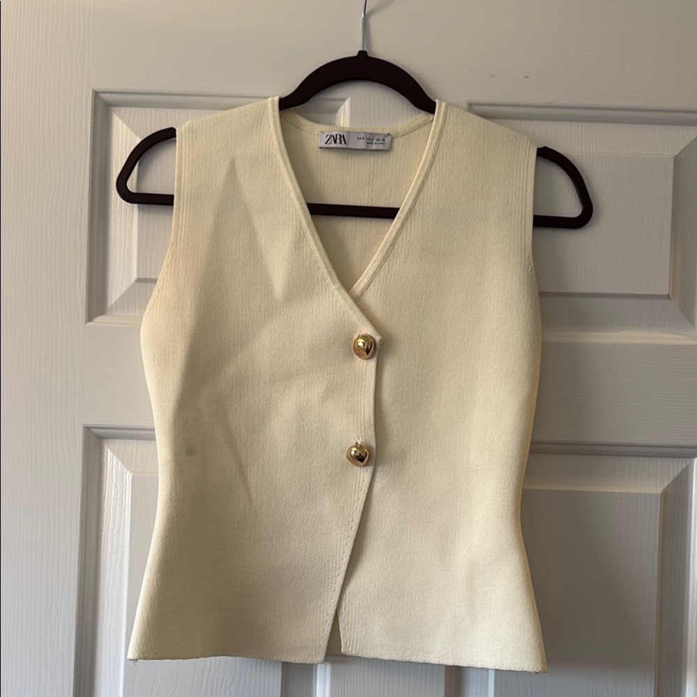Zara Cream Sleeveless Vest with Gold Buttons